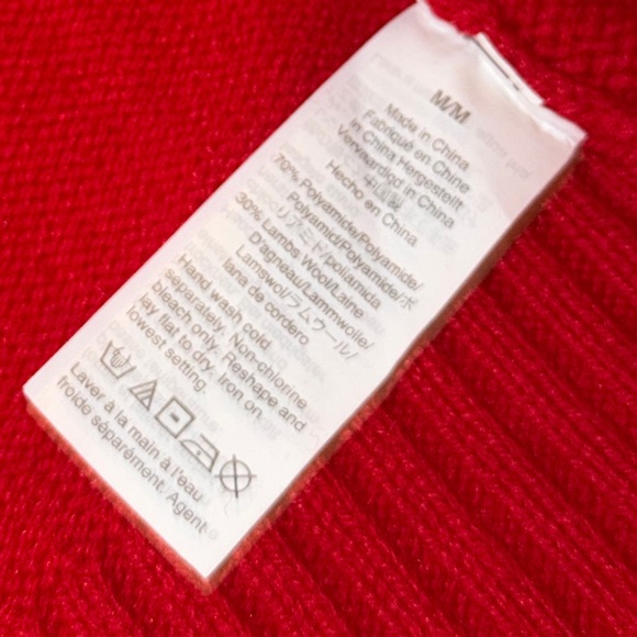 J. Crew Lambs Wool Blend Red Eyelet Aran Cable Knit Crew Neck Sweater, Sz M - Picture 11 of 13